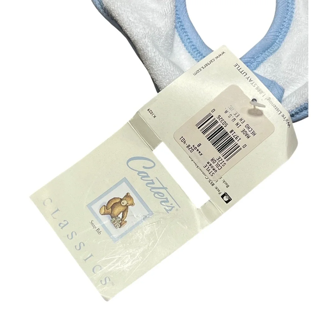 Carters Classics Vintage Baby Snap Bib White Blue Nursery Rhyme Simple Simon NWT